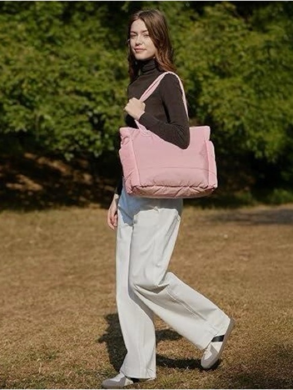 NWT BAGSMART Puffer Tote Bag Dusky Pink Quilted Laptop Travel Shoulder Bag